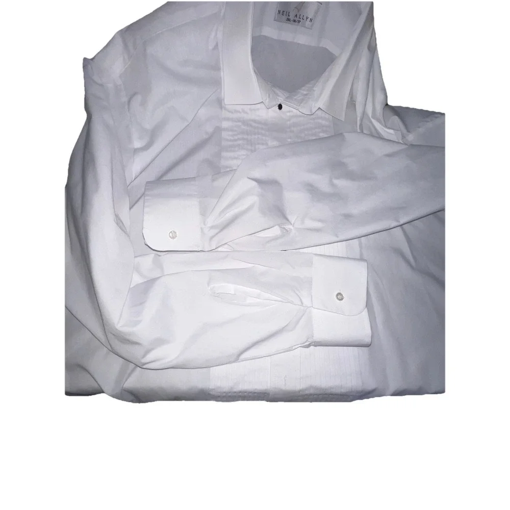Neil Allyn 2XL Men's Tuxedo Shirt Pleated‎ White Jeweled Buttons